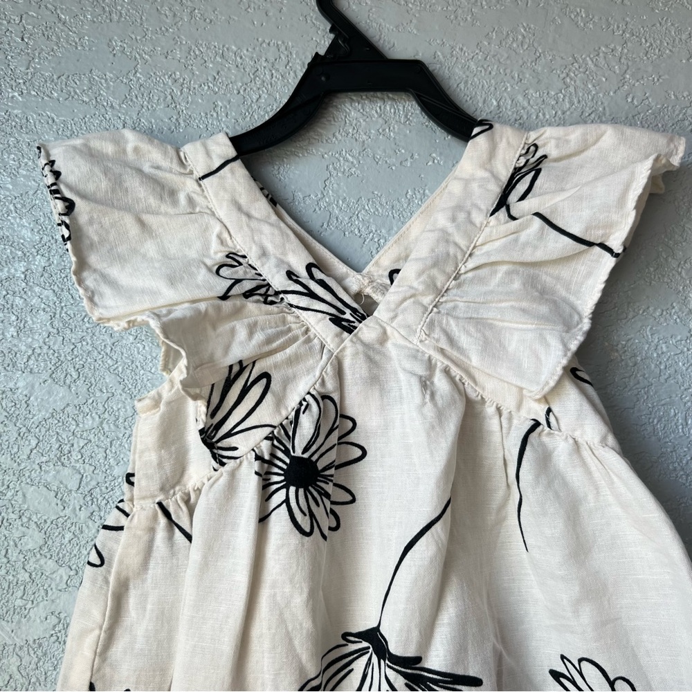 Zara Cotten/Linen Blend Kids Dress with Black Floral Size 18-24M - Picture 3 of 5